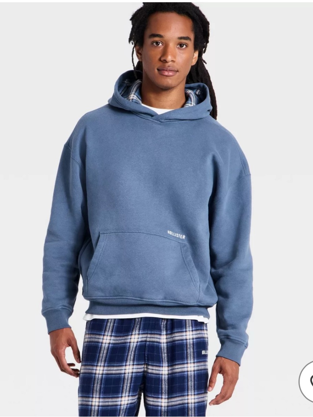 Hollister Men's Dusty Blue Fleece Pullover Hoodie